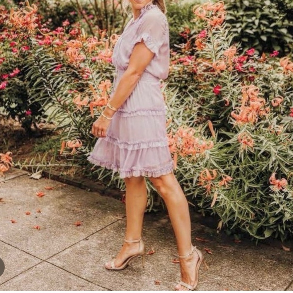 Purple Ruffled Tiered Mini Sundress with Polo Collar